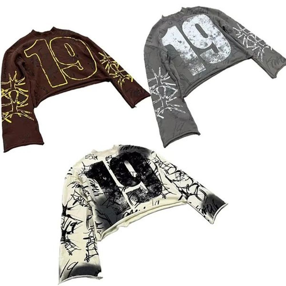 Y2K mens T-shirt retro printed graphic Gothic long sleeved Harajuku oversized T-shirt fashionable hip-hop punk casual streetwear top 241112