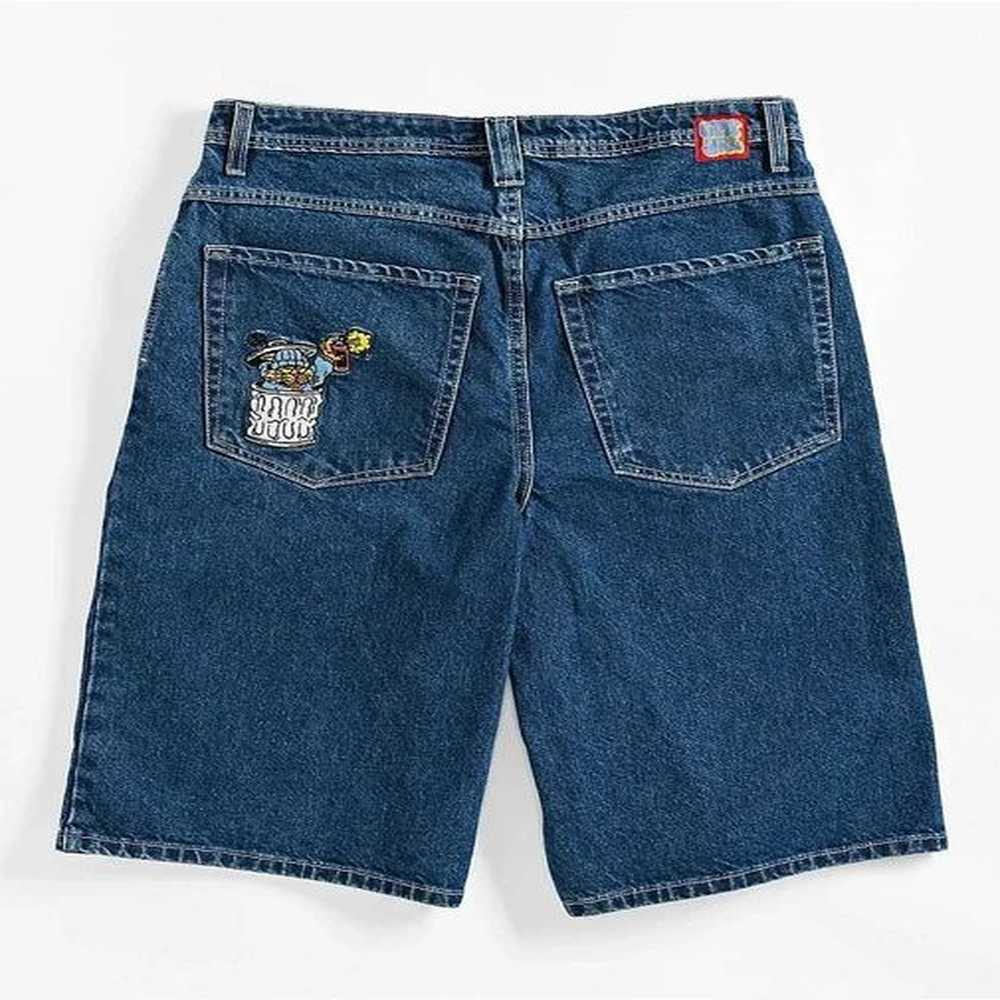 Y2K New Products Ultra Loose Blue Denim Skate Shorts Cowboy Skateboard Shorts Cartoon Embroidery Loose pants HipHop Street JeansXJ241206