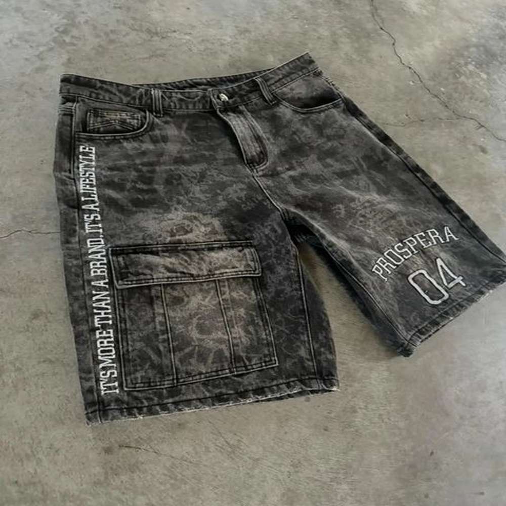 Y2k Pants Hip Hop Retro Letter Print Washed Men Shorts Loose Casual Sports Denim Shorts Gothic Short Sweatpants Streetwear 250118