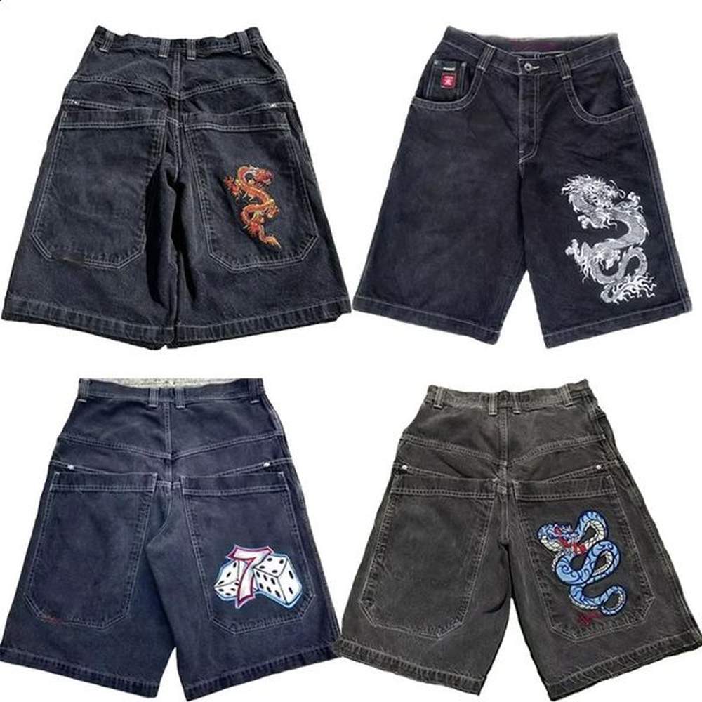 Y2K pocket shorts Gothic American pocket print denim gym shorts 2000s retro streetwear hip-hop mens shorts 250117