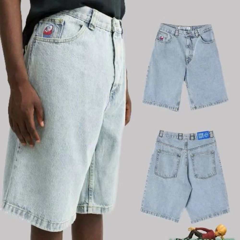 Y2K Polar Big Short for Men Streetwear Baggy Jeans Embroidery Denim Leisure Short Mujer Traf Men shorts Skate jeans men 250211