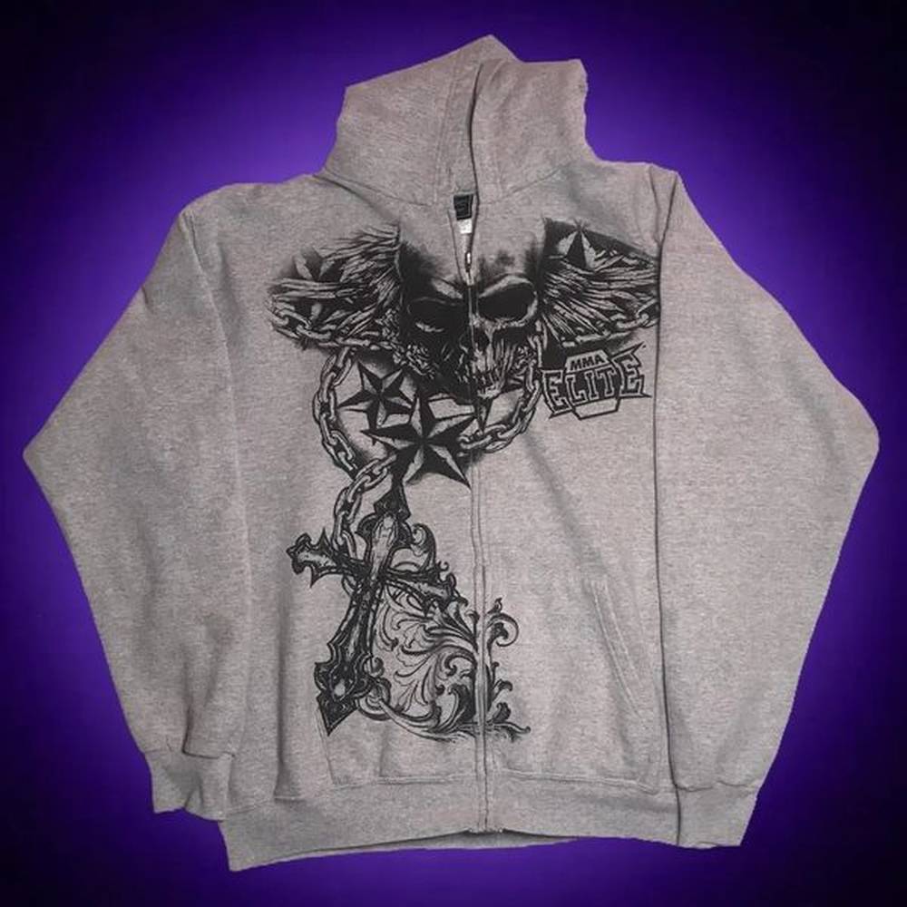 yk pullover hoodie long sleeved oversize vintage s dark skull