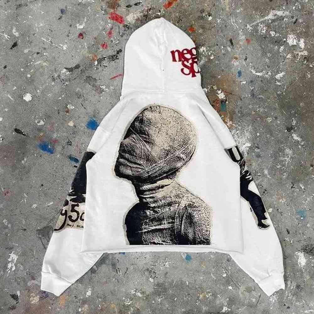 yk retro punk mummy printed super large hoodie mens and