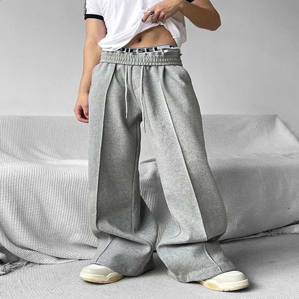 Y2k Retro Wide Leg Sparkling Sports Pants for Mens Sports Straight and Long Casual Mens Large Heavy Track Pants Black Grey 241210