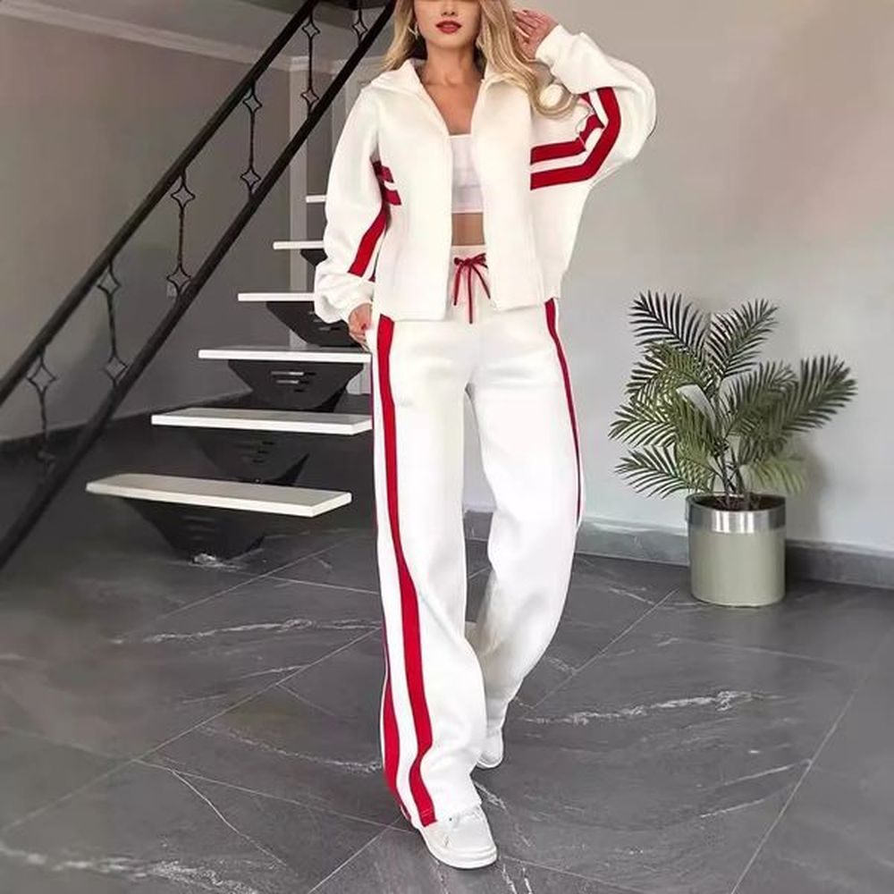 yk striped zipper jacketsweater twopiece set for womens casual batwing
