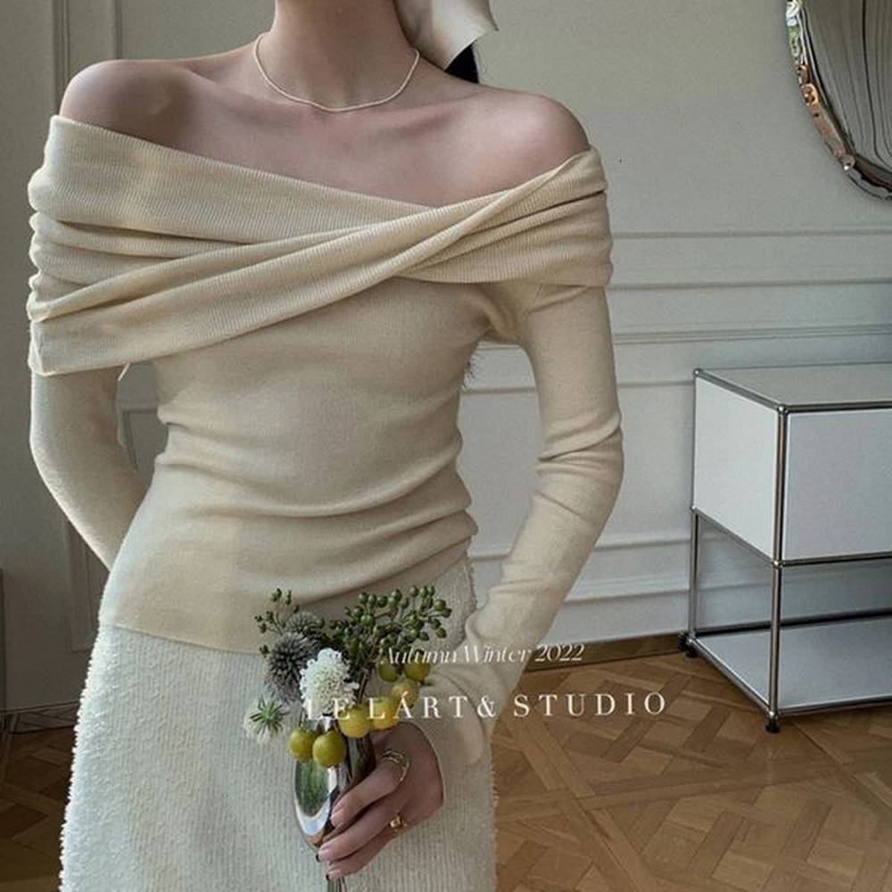 yk sweet women sweaters pullovers korean knitted slim off shoulder