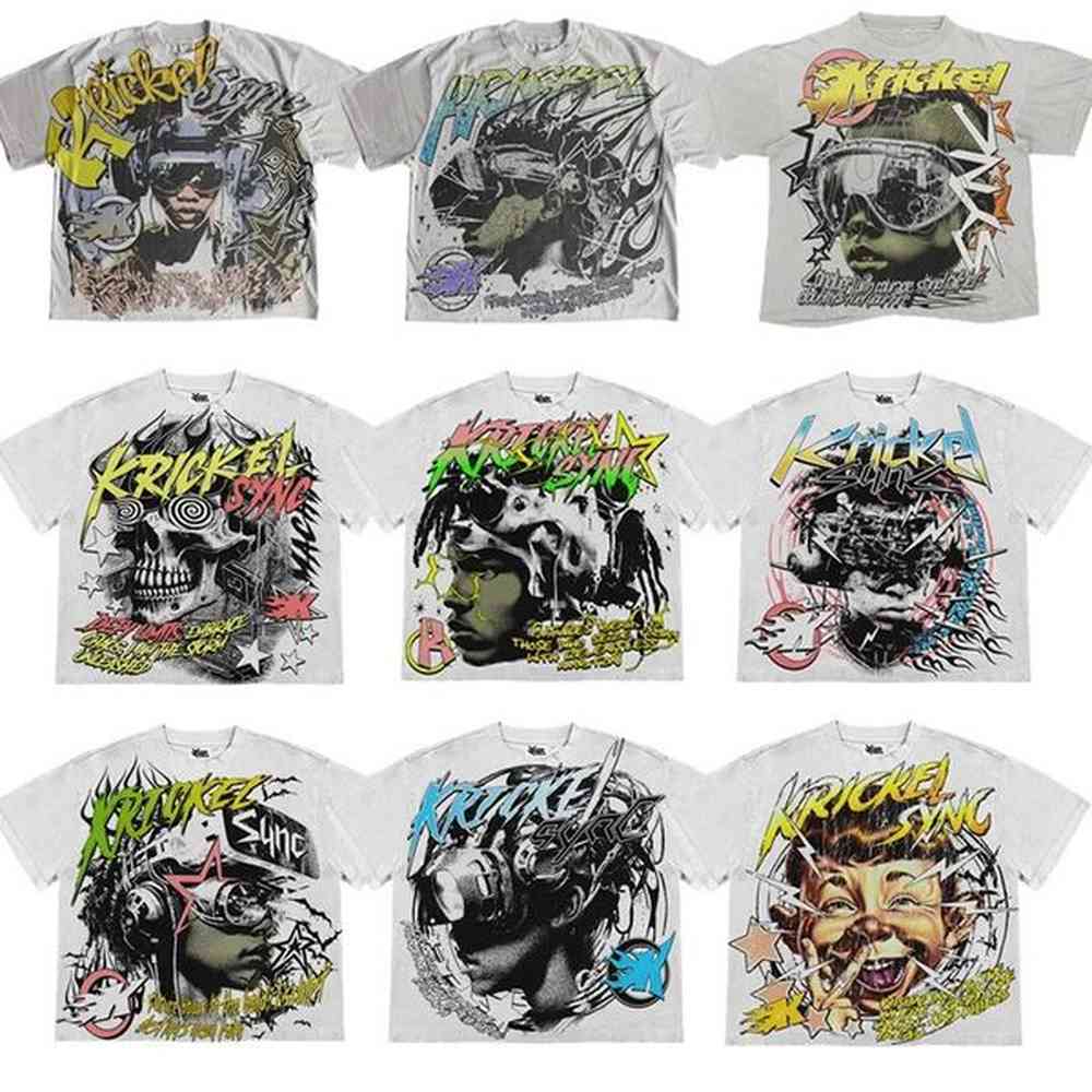 Y2k T Shirt Hip Hop Punk Printed Harajuku Vintage Graphic American Goth Loose Streetwear Men Fashion Cotton Oversized 240518