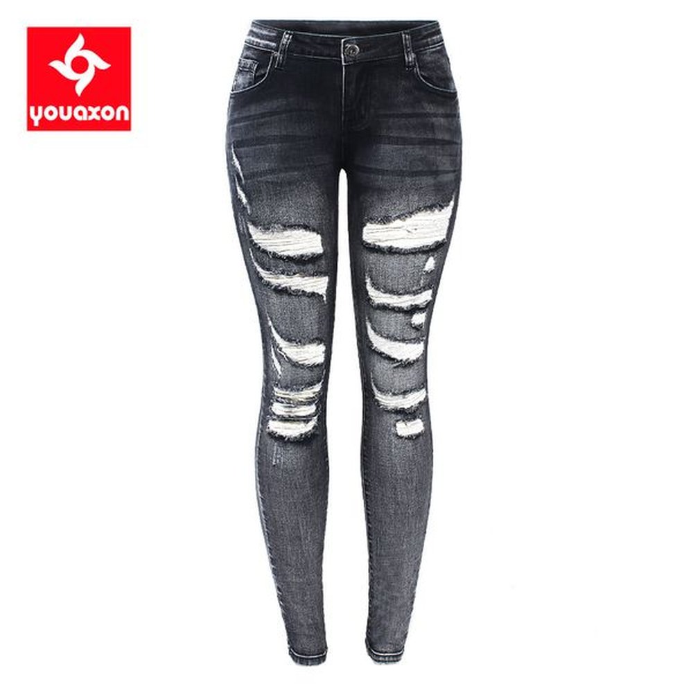 youaxon black low waist ripped jeans womens hot stretchy