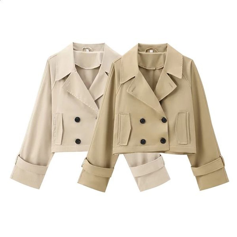 yueyang women fashion chic short trench style jacket female buttons