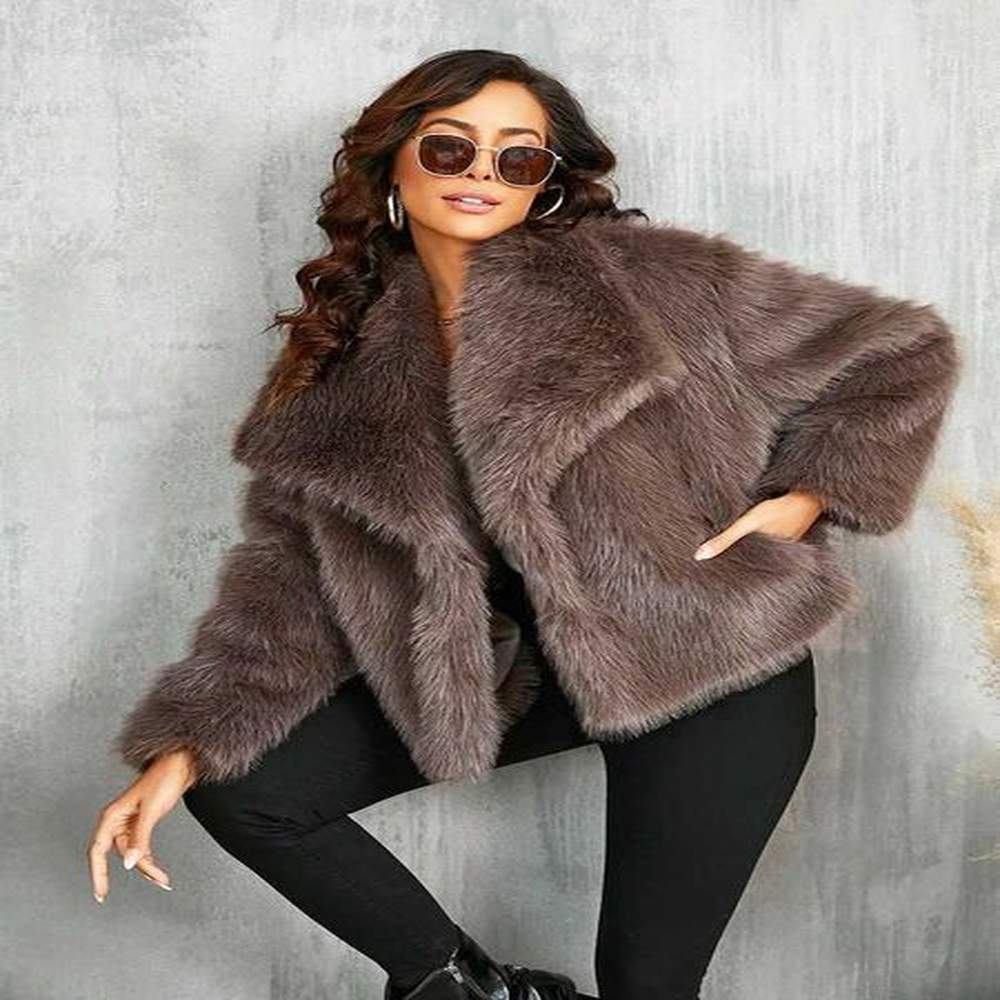 zadorin fashion oversized turn down collar fluffy faux fur coat