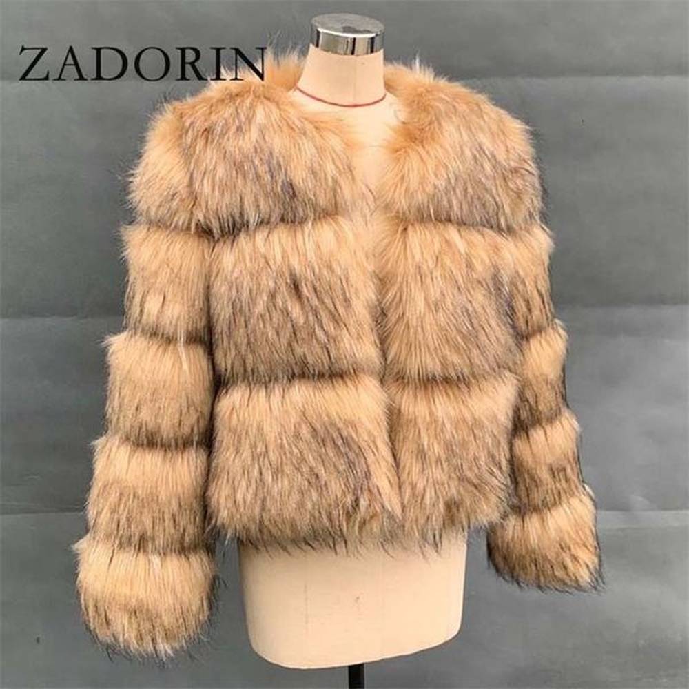 zadorin women fashion faux raccoon fur coat short furry top