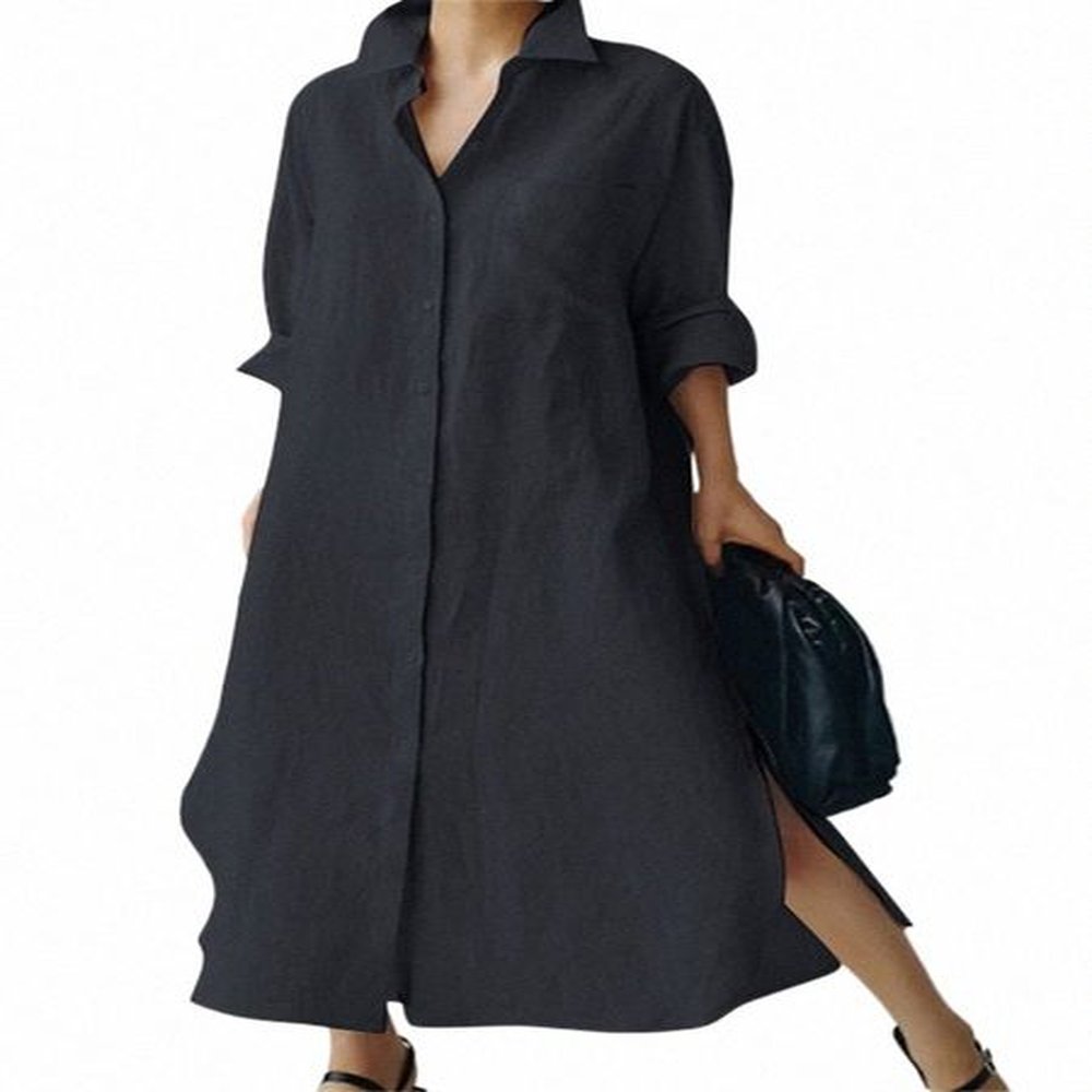 zanzea fi solid color dr lapel neck lg sleeve shirtdr