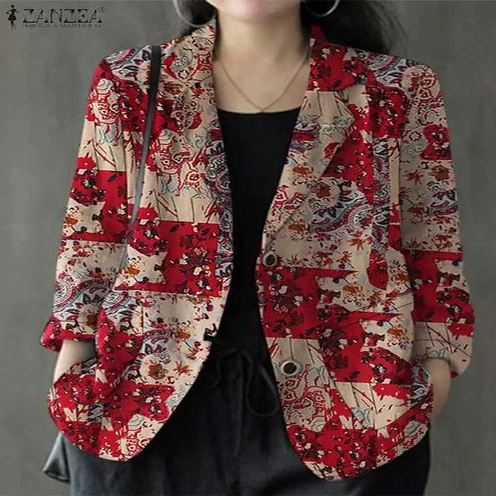 zanzea long sleeved womens casual jacket with retro print autumn