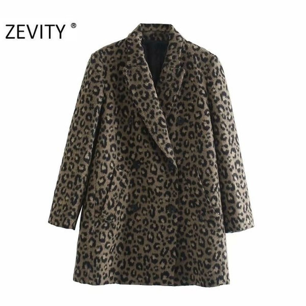 zevity winter women vintage leopard print wool coat lady long