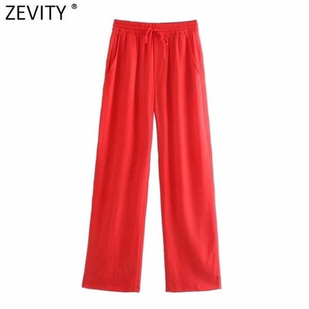 zevity women simply solid color pockets patch casual straight pants