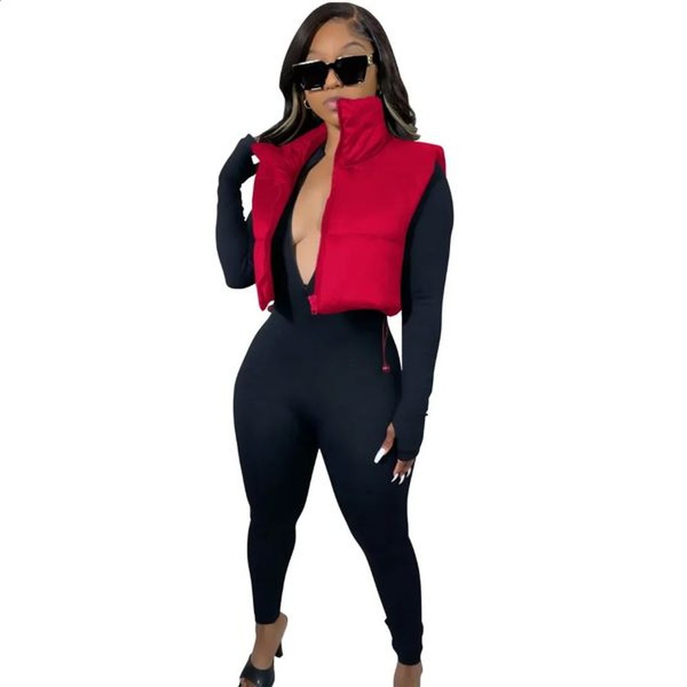 zip up cropped short down jacket puffer bubble coat sleeveless