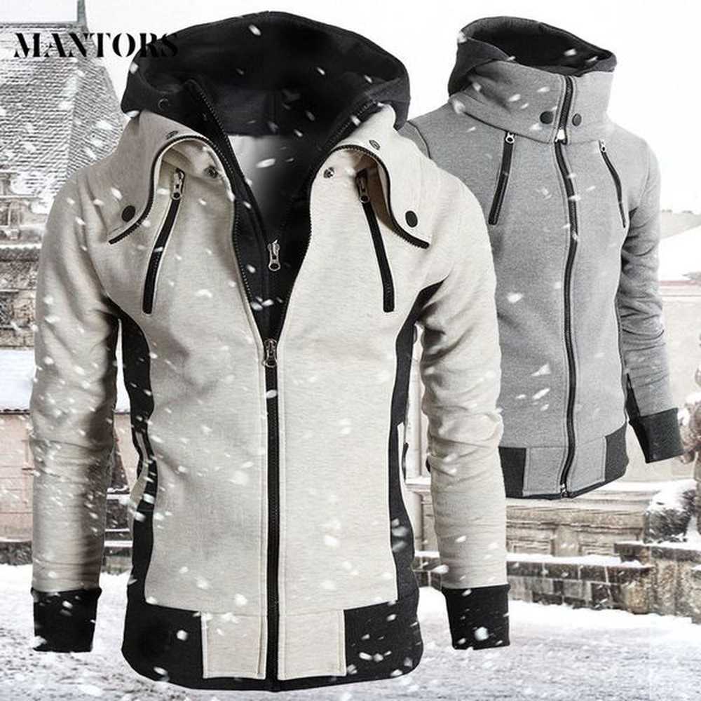 Zipper Men Jackets Autumn Winter Casual Fleece Coats Bomber Jacket Scarf Collar Fashion Hooded Male Outwear Slim Fit Hoody B3