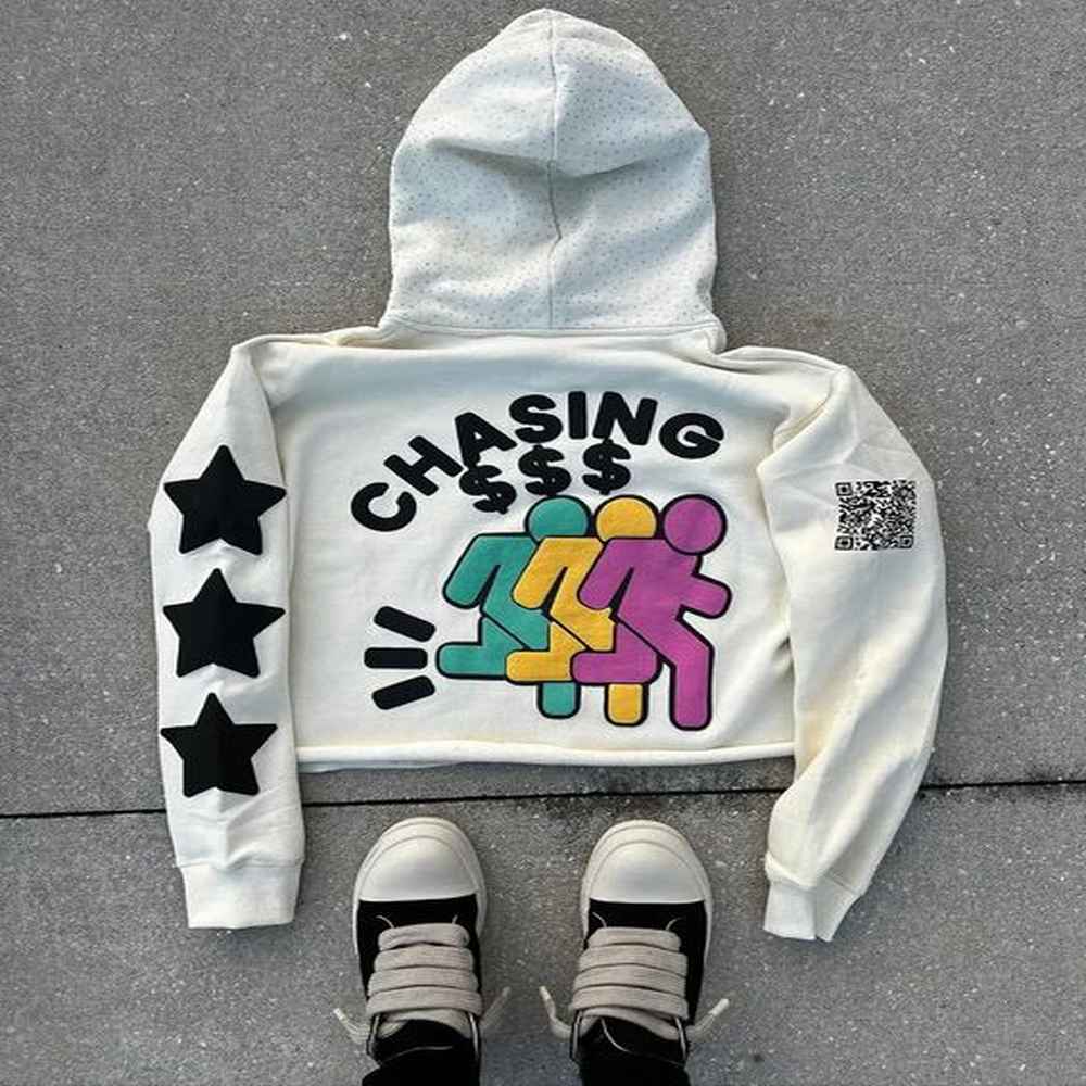 Zipper Oversized Hoodies Men Gothic Graphic Printed Sweatshirt Y2K INS Streetwear Unisex Inner Fleece Casual Jackets 240131