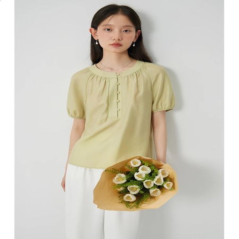 ziqiao women summer blue short sleeve shirts round neck raglan