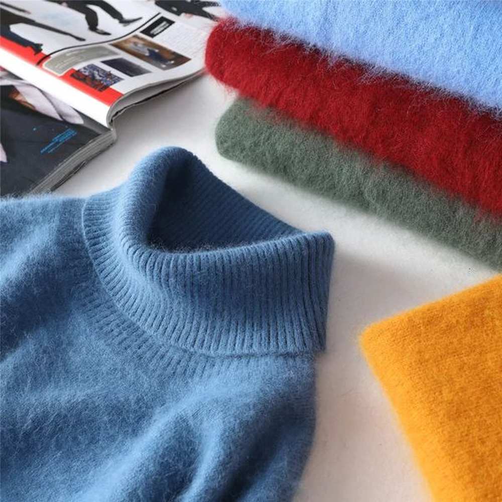 ZOCEPT Mens Winter Sweater Fashion Casual Turtle Neck Thick Mink Cashmere Warm Soft Knitted Parachute Top Zipper 241211