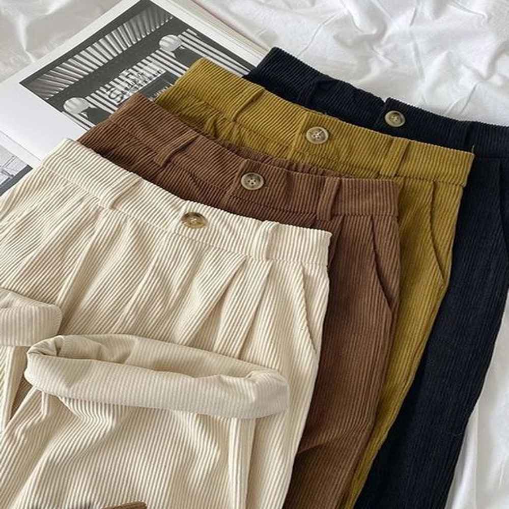 zoki high waist womens retro corduroy pants straight tail full