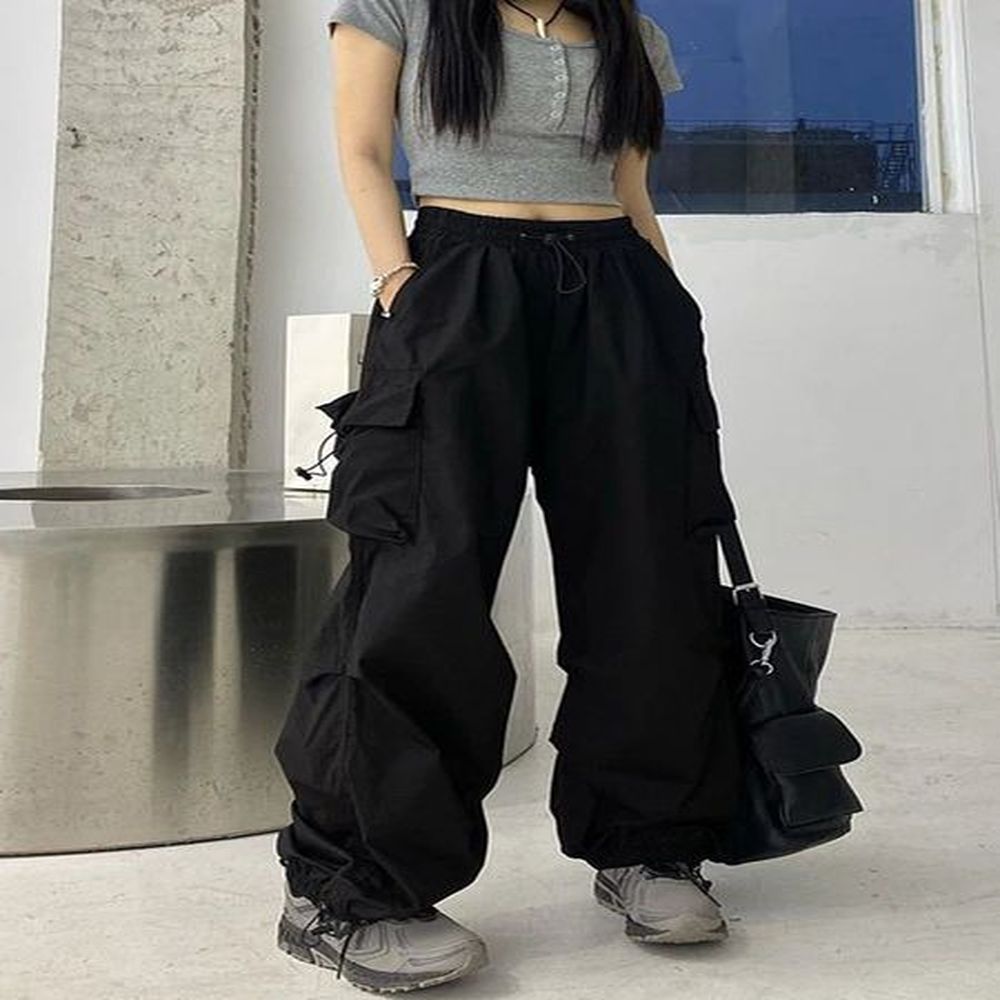 zoki streetwear hip hop cargo pants women fashion pockets oversize