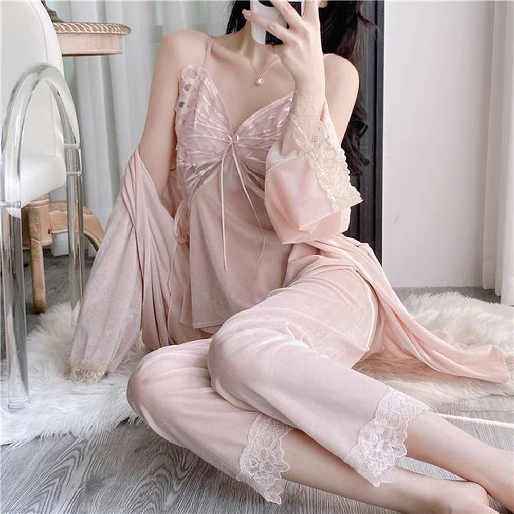 zskinfriendly and smooth texture polka dot ice silk pajamas longsleeved